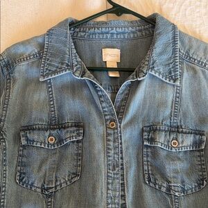 Chico's Washed Denim Button-Down Shirt in Light Blue
